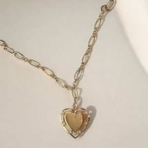 Gold Heart Pendant Necklace with Long Chain and Adjustable Clasp